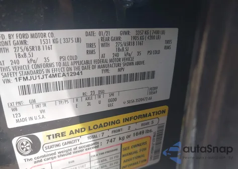 2021 Ford Expedition Xlt from USA, damaged, VIN 1FMJU1JT4MEA12941